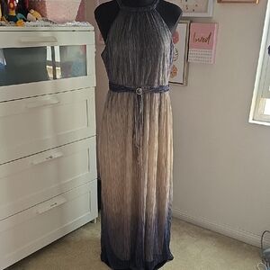 Society‎ Pleated Halter Maxi Dress in Brown and Gold